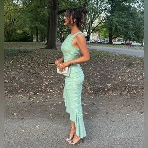 Sleeveless Ruffle High-Low Dress in Sage Green